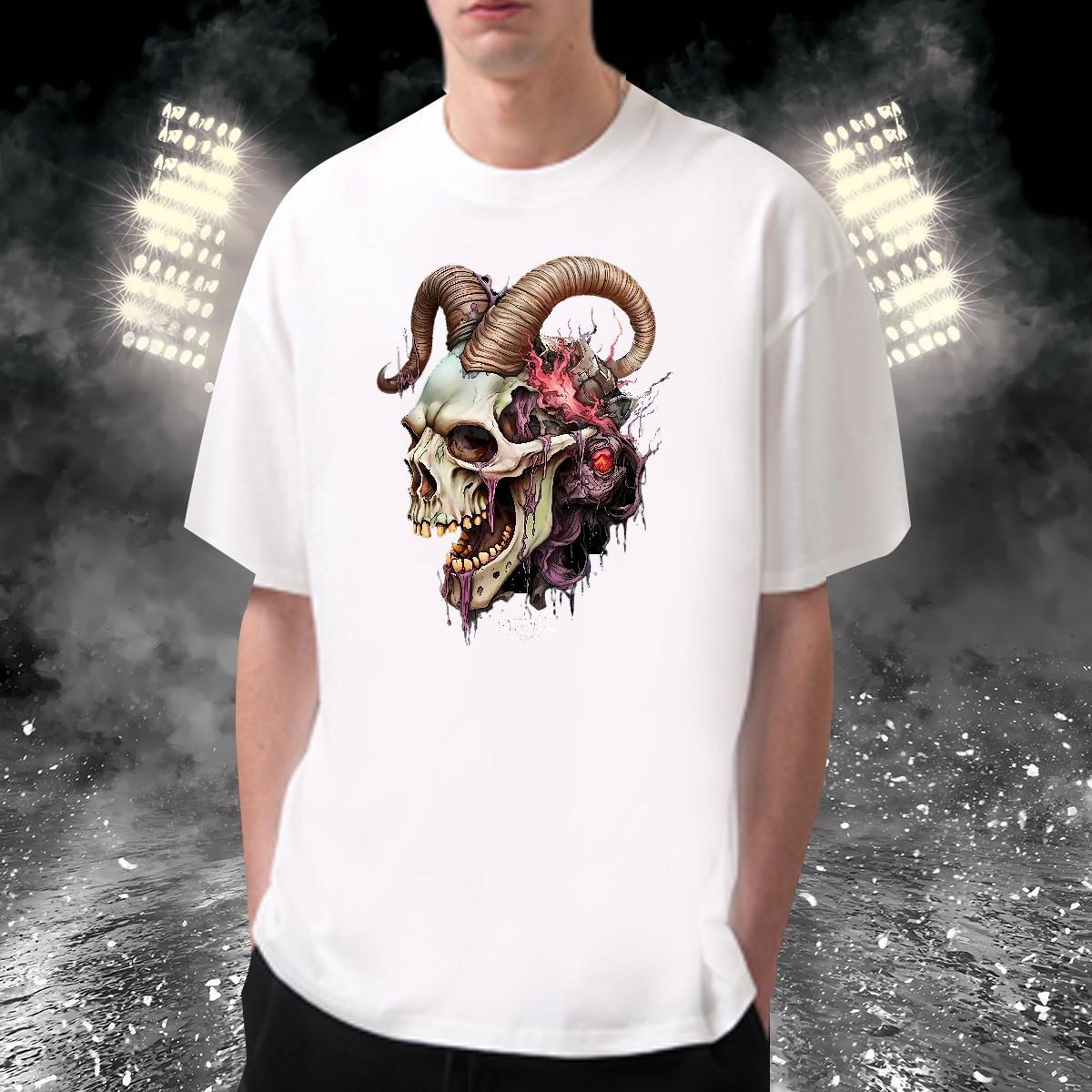 Cool Design T shirt Skeleton 230g 100% Cotton Daily Wear Short Sleeve Cotton O-Neck Tshirts Fashion New Graphic Tops Shirt