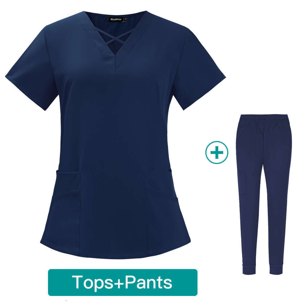 Niaa Hinn Scrubs Zip Up Scrubs New Arrival Non-ironing French Printing Business Affairs Self-cultivation Short Waist Linen
