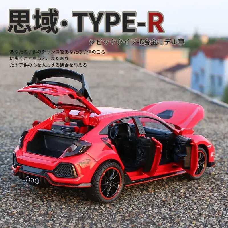 1 32 HONDA CIVIC TYPE-R Alloy Car Model Diecasts Toy Vehicles Metal Sports Car Model Sound and Light Collection Childrens GiftM240717