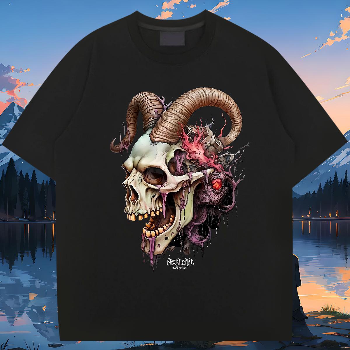 Classic Man T Shirts Skeleton 100% Cotton 230g Skull Home Outdoor Men Tops Tees Crew Neck Cotton High Quality