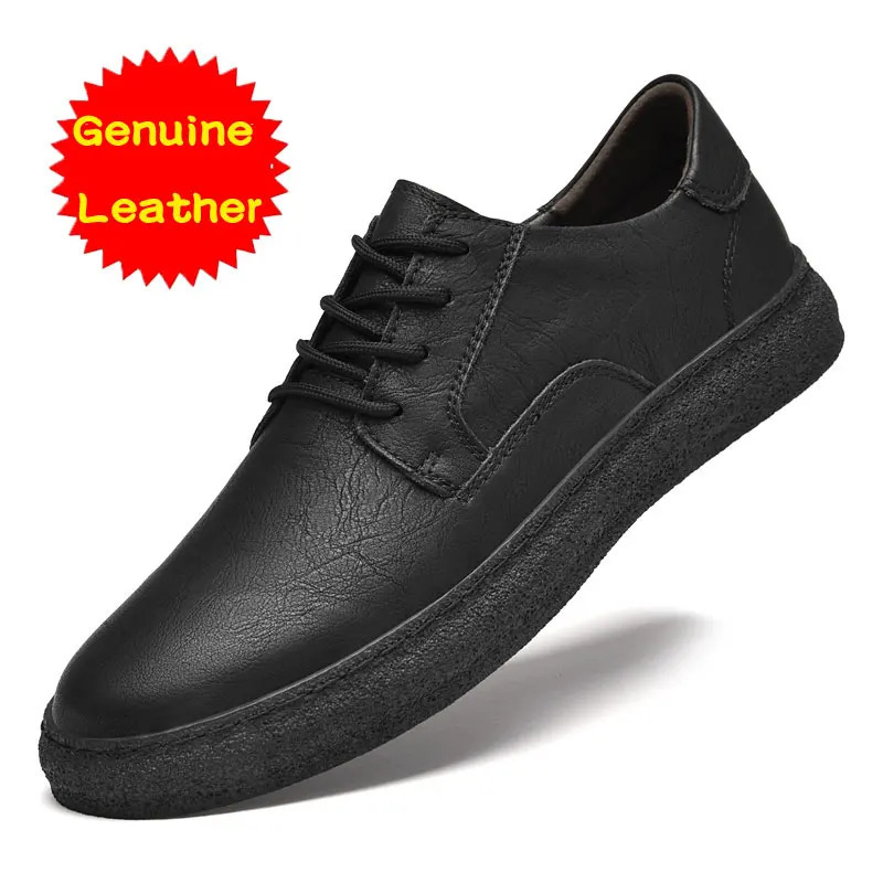 Leather mens casual sports shoes breathable round toe anti slip embossed flat plate spring autumn lightweight walking sports shoes 240715