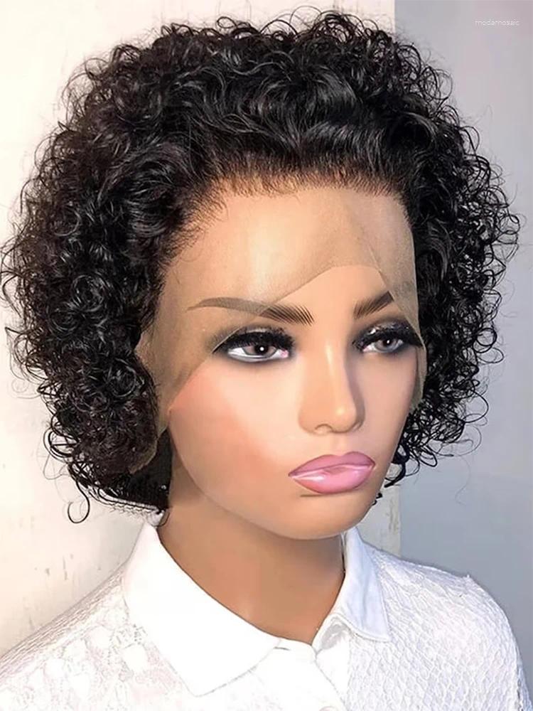 Pixie Cut Wig Water Wave Lace Front Human Hair Wigs Glueless Short Curly Transparent Preplucked Hairline