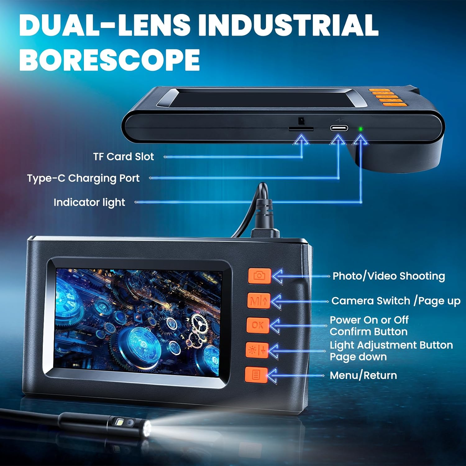 1080P HD Borescope Inspection Camera 4.3'' LCD Single & Dual Lens Endoscope Camera lP67 Waterproof Snake Camera for Home Drain