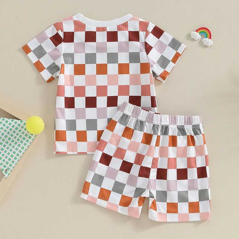 Clothing Sets 2024 Summer Toddler Baby Clothes Short Sleeve Crewneck Tops and Checkerboard Print Shorts Suit For 0-3Y Infant Boy Casual Outfit