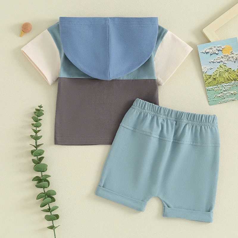 Clothing Sets Summer Toddler Baby Clothes Contrast Color Short Sleeve Hooded T-Shirt and Elastic Shorts Suit For Infant Boy Casual Outfits