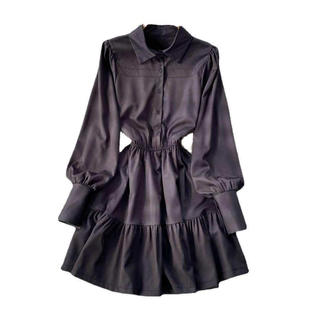 Solid Color, Simple Bubble Sleeves, Temperament, Waist Cinching, Slimming Shirt Skirt, Small Stature, Fashionable and Stylish, Pleated Dress BOHO DRES