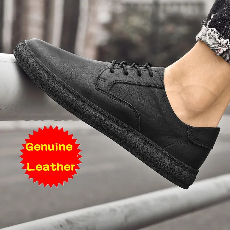 Leather mens casual sports shoes breathable round toe anti slip embossed flat plate spring autumn lightweight walking sports shoes 240715