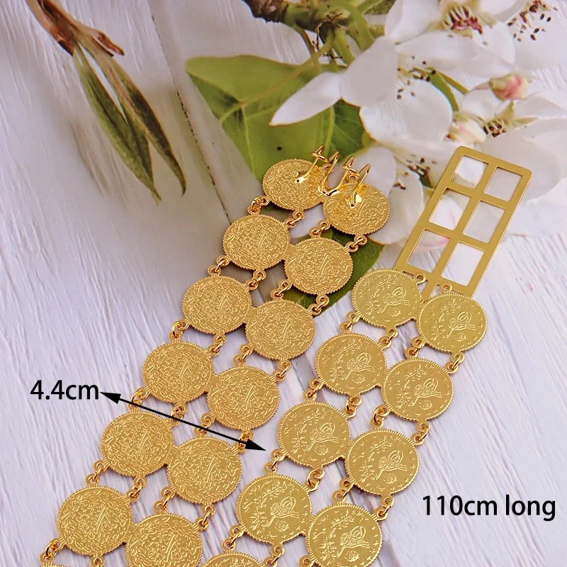 Ethnic Gold Color Body Chains for Women Turkish Coin Wasit Belts Oman Iraq Kurdish Wedding Bridal Chic Parure Marocaine 240709