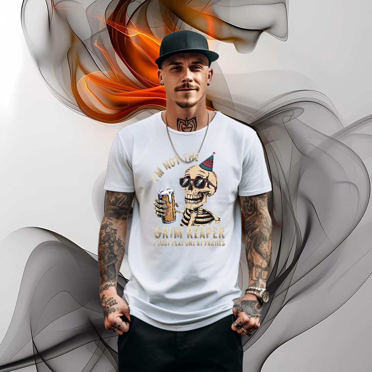 Fashion Designer T shirt Skeleton 230g Cotton Cartoon Printing S-4XL Hip Hop Street Men Tops Tees Breathable Crew Neck Popular