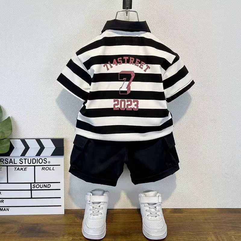 Clothing Sets Boys Summer Clothing Set 2024 New Western Style Childrens Summer POLO Shirt Thin Short sleeved Clothes Two Piece Set