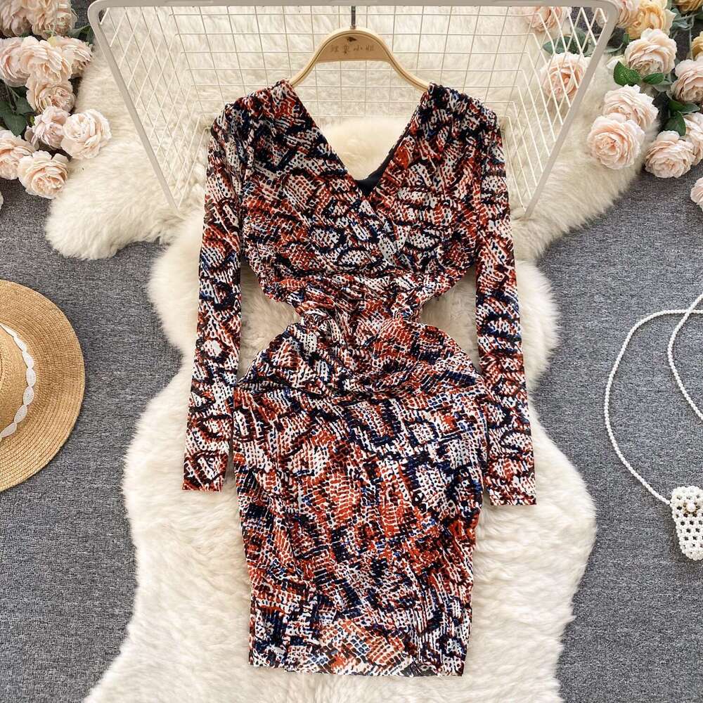 Animal Print Pleated Slim Fit Short Sexy Wrap Around Skirt Spring Outfit Temperament Dress Long Summer Dress Sexy Dress Sexy Loose Round Neck Dress