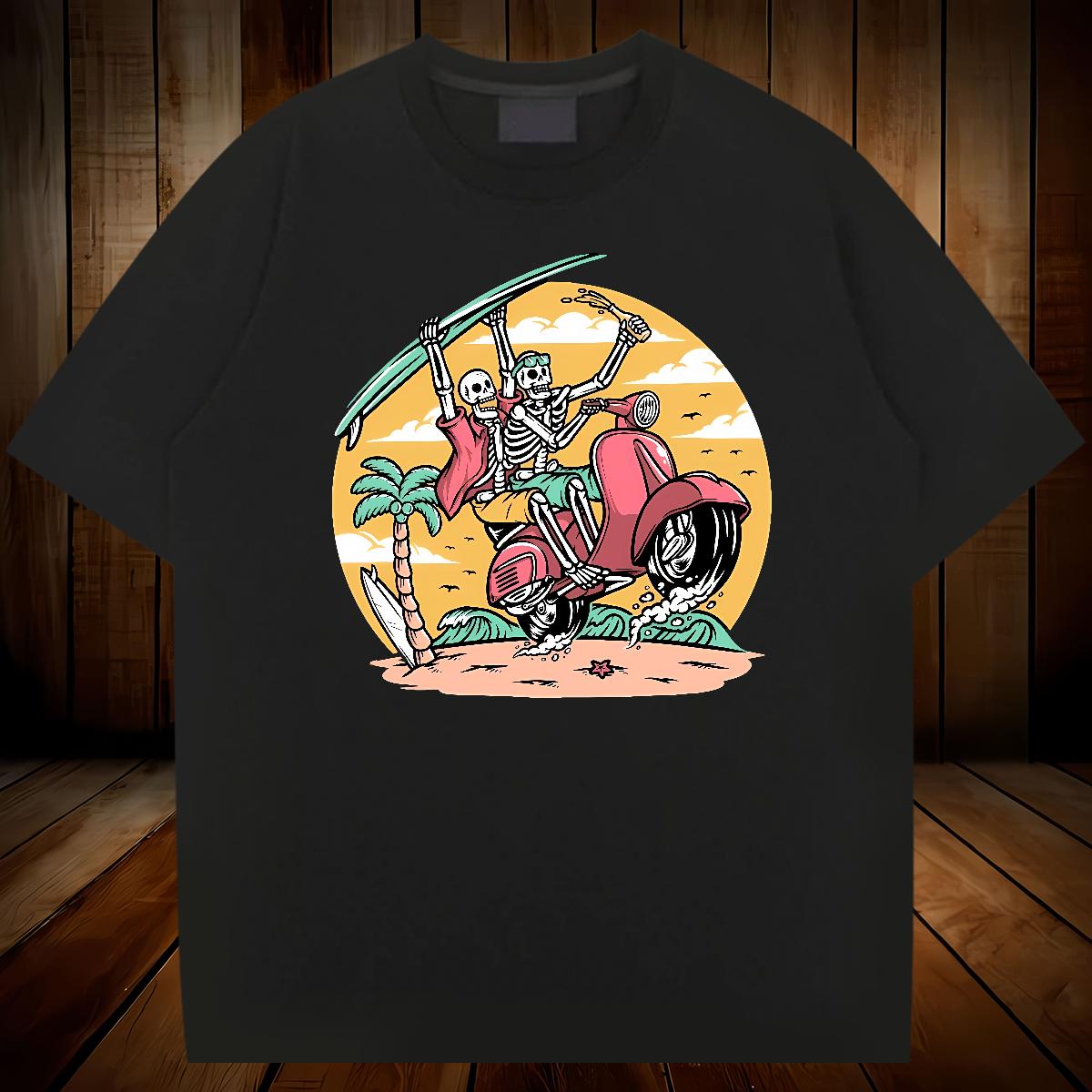 Customized Man T Shirts Skeleton 100% Cotton 230g Anime Print Summer Casual Men Tees Cotton Breathable Soft Cool Design