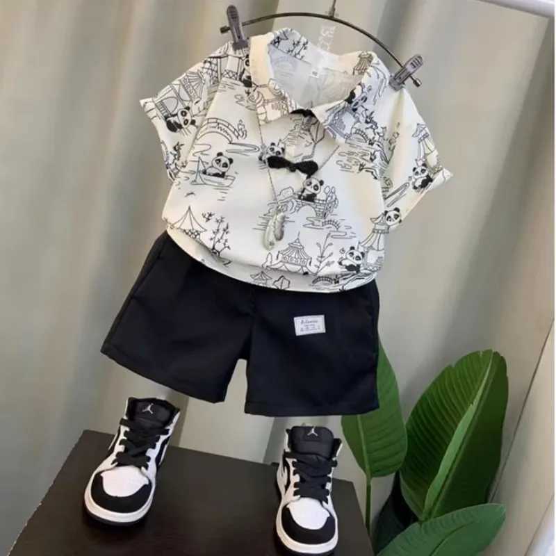 Clothing Sets Childrens Short sleeved Set New Boys and Babies Summer Cotton Shirt Shorts 2-piece Set of Childrens Chinese Clothing Suit 2-9Y