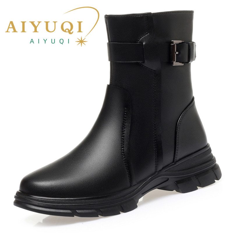 AIYUQI Women Boots Winter Shoes New 2024 British Style Genuine Leather Women Large Size Boots Wool Warm Ladies Snow Boots