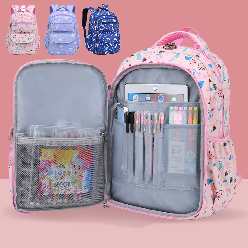Kids School Girls Backpack Light Weight Durable Cute Multi Compartment Elementary Students Bookbag for Children 6628