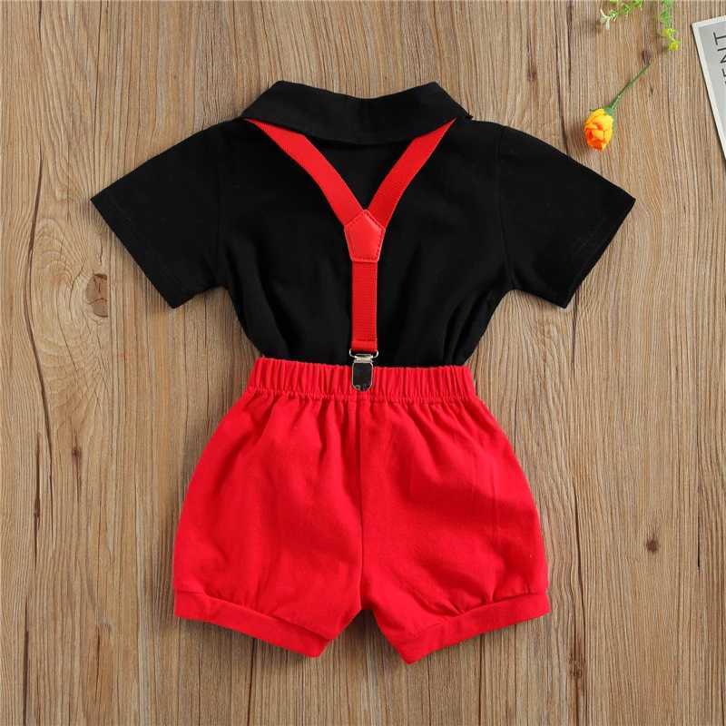 Clothing Sets Baby Boys 2Pcs Gentleman Clothes Set Short Sleeve Bow Tie Decorations Solid Color Romper with Suspenders Short Pants