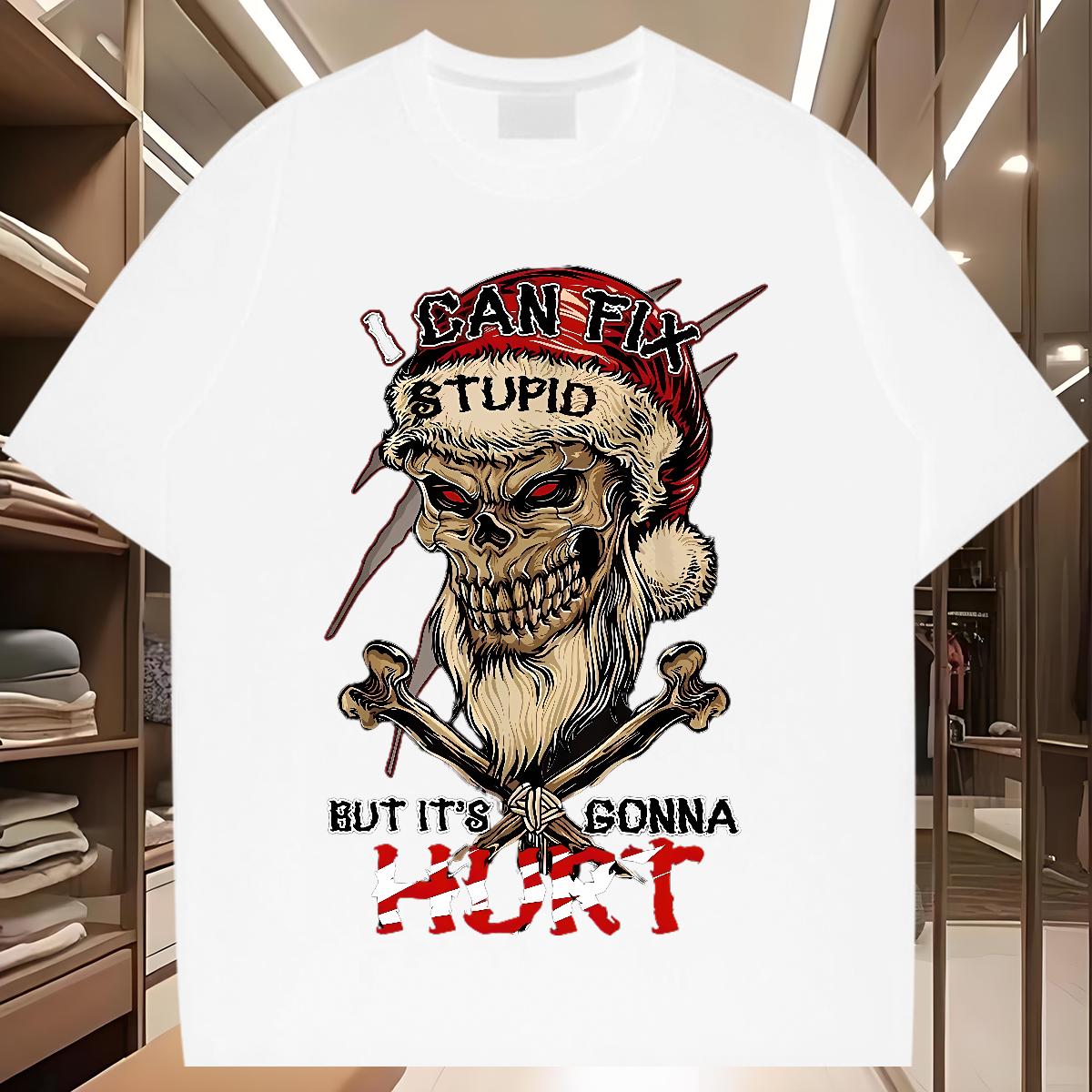 DIY Mens T Shirts Skeleton 230g Cotton DIY Printed Tshirt for Man Woman Street wear Hip Hop Cotton Breathable Short Sleeve Unisex Tops