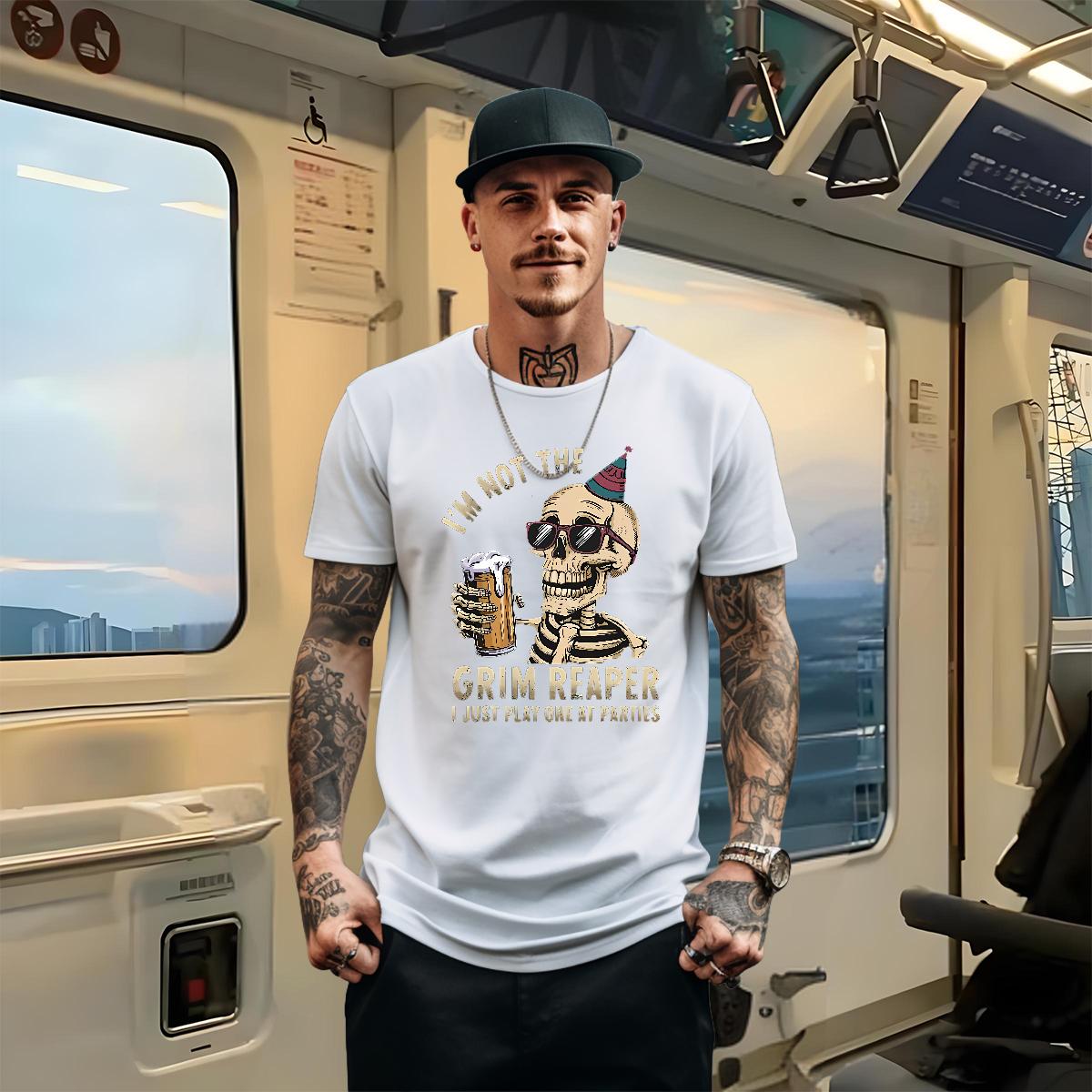 Classic Tshirt for Man Woman Skeleton 230g 100% Cotton Breathable Crew Neck Cotton Beach T-Shirts Custom Print Oversized 2024 Designer Tshirts