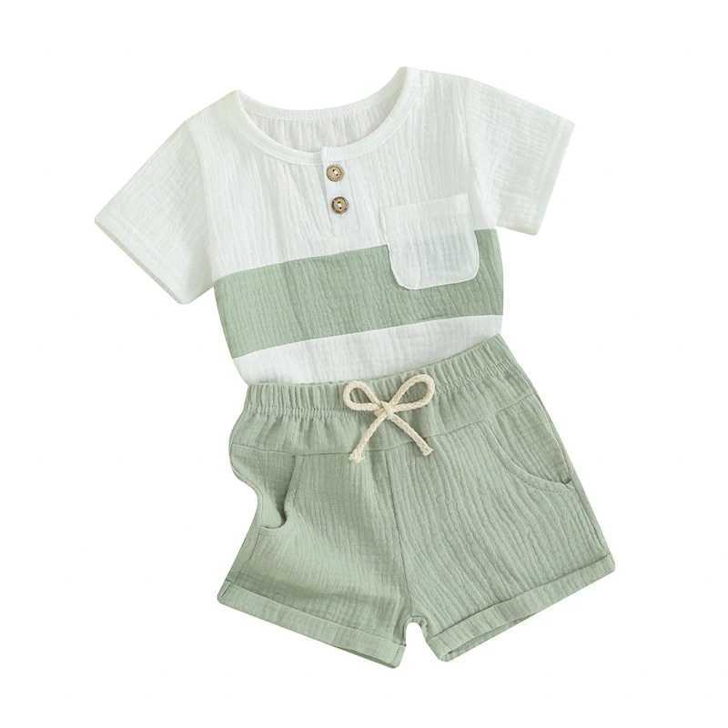 Clothing Sets Mama s sunshine Summer Baby Boy Clothes Muslin Short Sleeve Contrast Color Tops Solid Color Shorts Sets Outfit