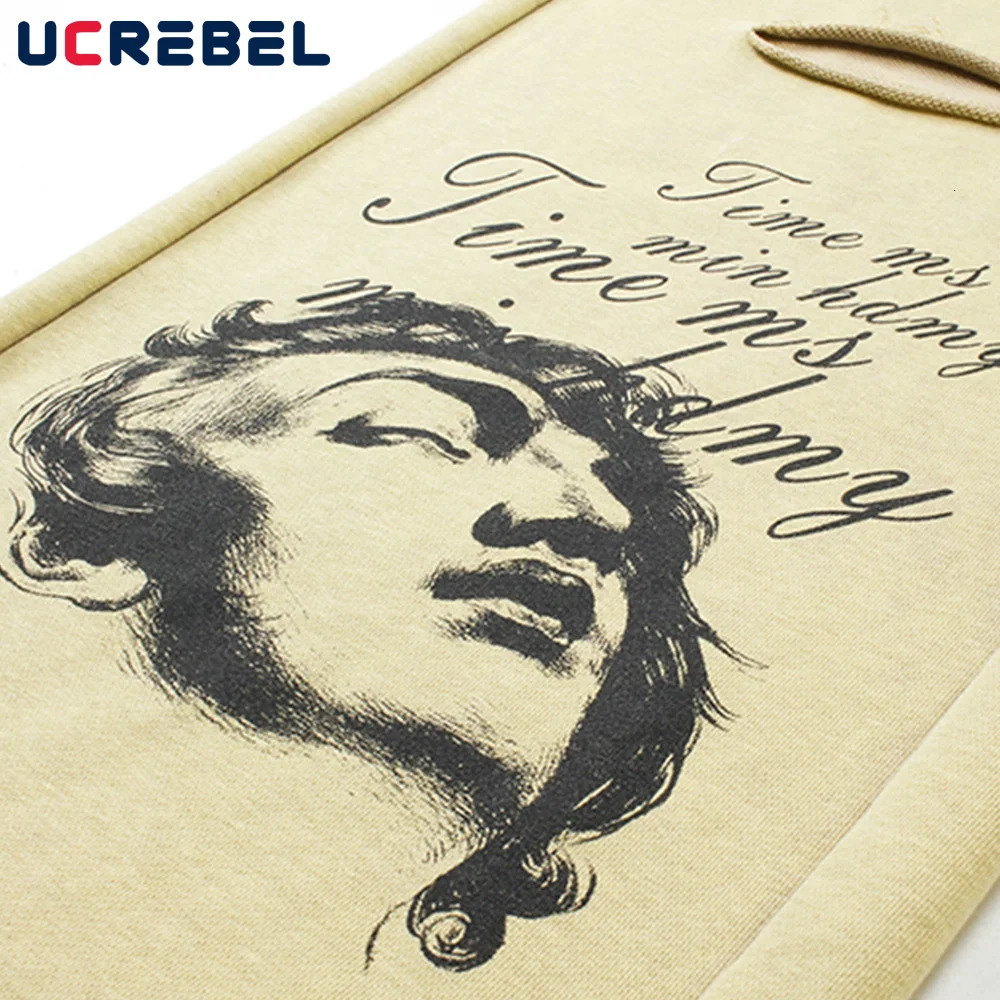 Angel Print Wide Leg Pants Mens Ripped Retro High Street Elastic Waist Loose Sweatpants Men Trousers 240708