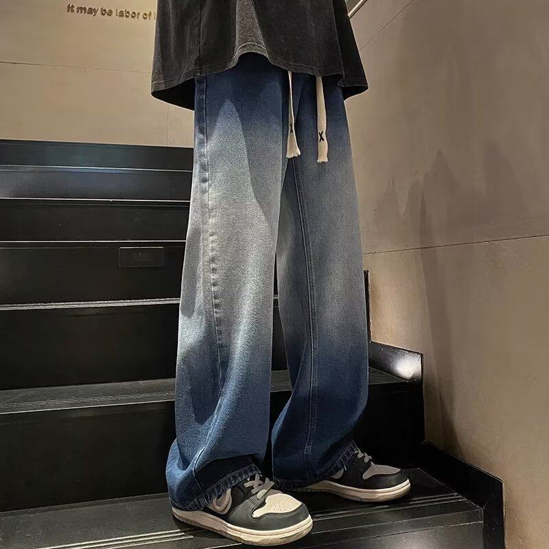 Baolaiwu New fashion Vintage gradient s men's Korean loose fitting student straight pants men jean
