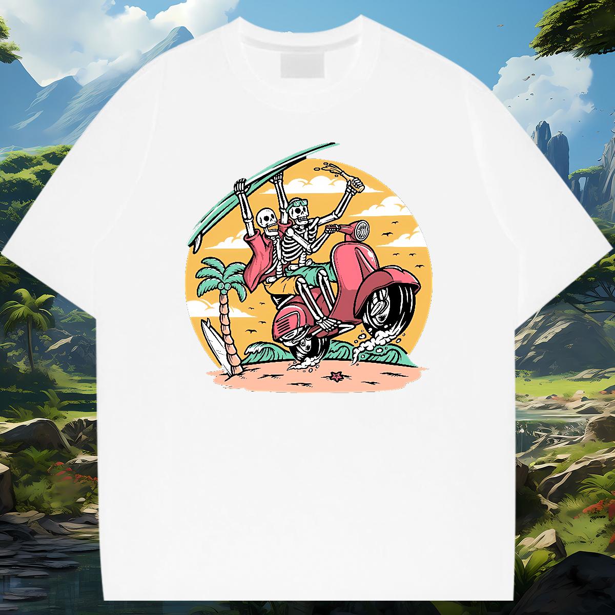 Wholesale T Shirts Men Skeleton 230g Cotton Hip Hop Street Breathable Short Sleeve Men Tees New Designer Graphic Tshirts