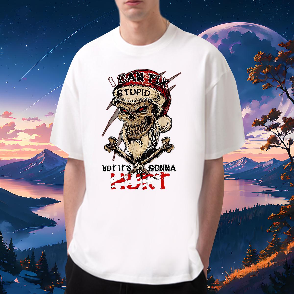 Custom Men T Shirts Skeleton 100% Cotton 230g DIY Printed Street Couples T Shirts Breathable Crew Neck Cotton Cool Design