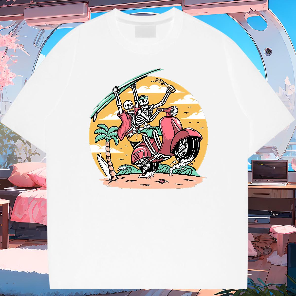 Factory Direct T Shirt For Man Skeleton 230g Cotton Black White Tshirt for Man Woman Casual Beach Cotton Breathable 5A Polos