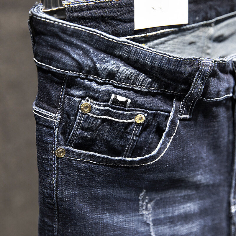 Simts Fashion Summer Ripped Jeans Male Small Self-Heating Shop Korea Stretch Trend Casual Long Shorts