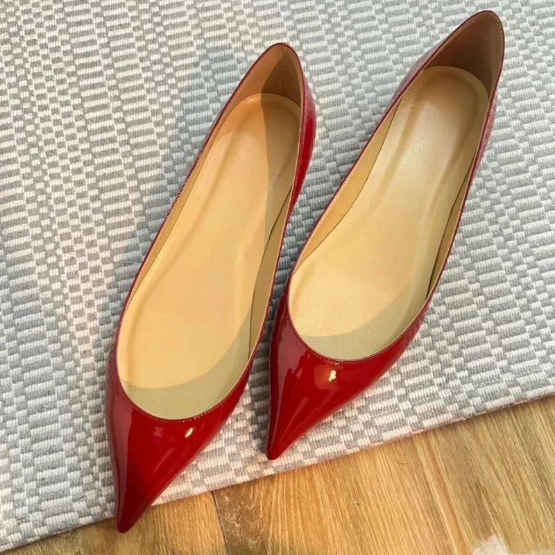 Women's Genuine Leather Flat Shoes: Stylish Pointed-Toe Design with Comfort Insole - Red 35-40