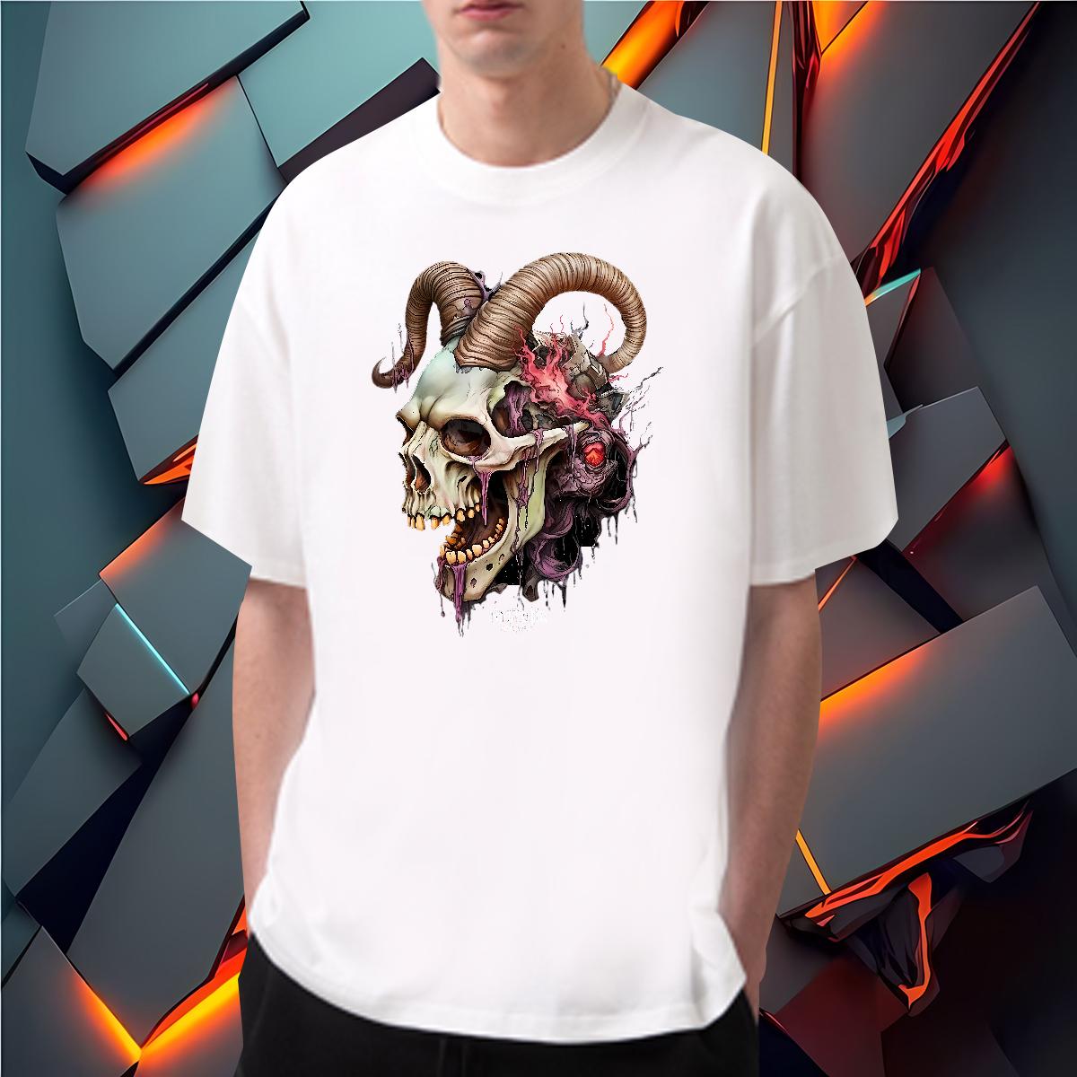 New T Shirt For Man Skeleton 230g Cotton Customized Spring Summer Mens Tshirts Crew Neck Cotton Breathable Comfortable