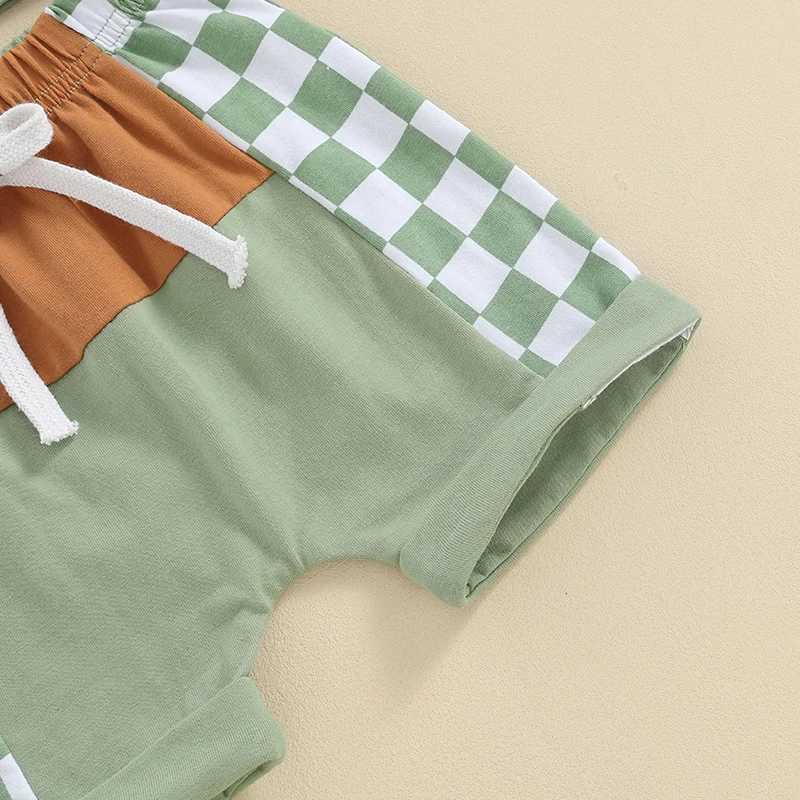 Clothing Sets 2Pcs Baby Boy Summer Clothing Outfits Checkerboard Short Sleeve T-shirt Tops + Patchwork Shorts Set Toddler Clothes