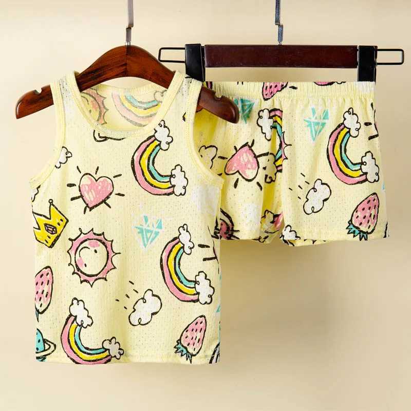 Cat pajamas for girls cotton summer clothes sleeveless children aged 1 to 9 lounge for boys dinosaur car printed pajamasW240716