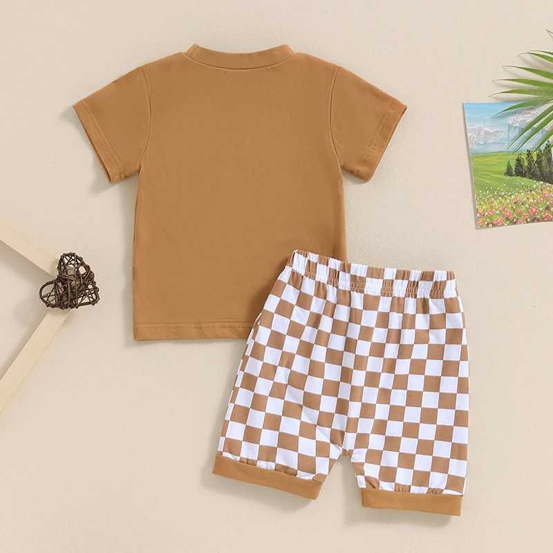 Clothing Sets Summer Infant Toddler Short Sleeves Shorts Set Baby Boys Cotton Letter Print T-shirt+Checkerboard Shorts Two-piece Suit