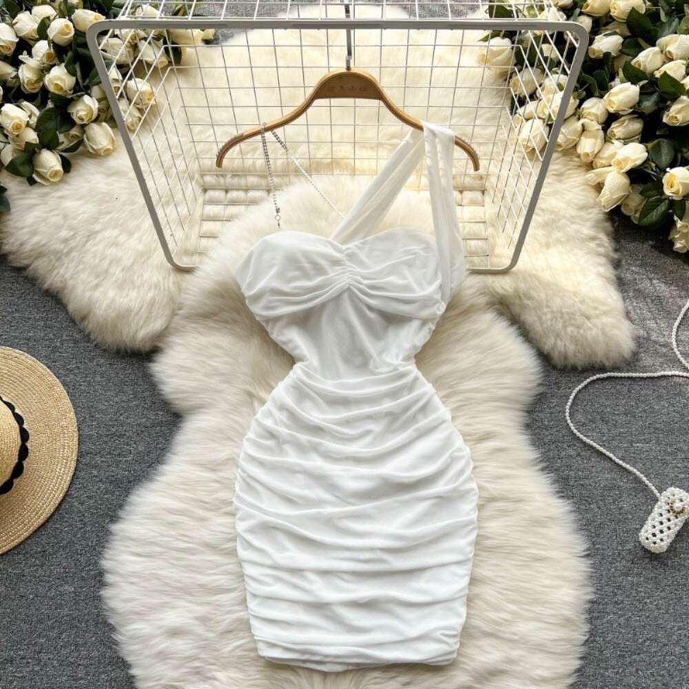 Hanging Neck, Mesh Pleated, Off the Shoulder Bag, Buttocks, Sexy Dress, Womens Bra Design, Unique Waist Cinching, Spicy Girl Skirt Lace Dress Denim Dr