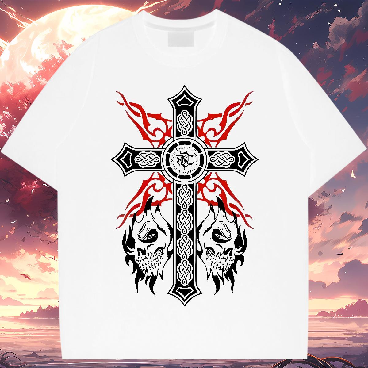 Wholesale T shirt fathion 100% Cotton 230g Skull Mens Tshirts Street Casual Crew Neck Cotton Brand Tees