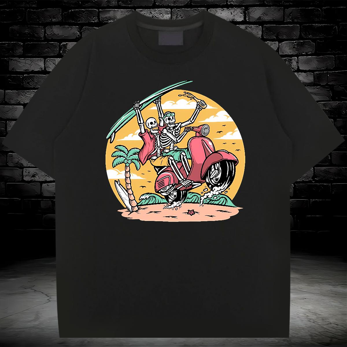 New Arrival T Shirt For Man Skeleton 100% Cotton 230g Customized Men Clothes T-Shirt Home Outdoor Crew Neck Cotton Breathable Brand Tops Tees