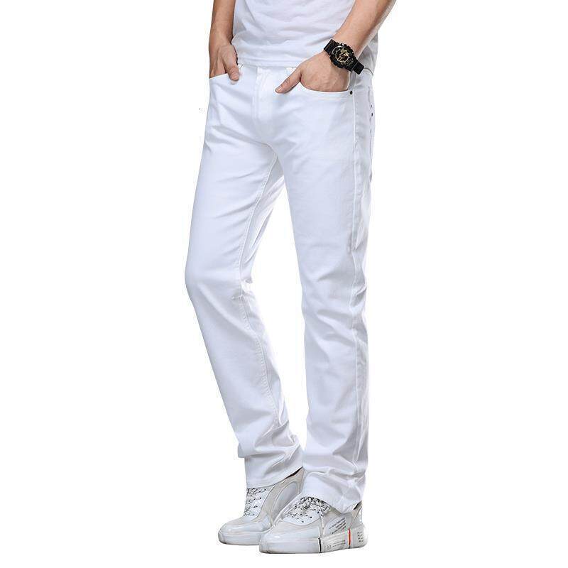 FBY216 Cotton white jeans loose straight trousers stretch fashion brand summer thin men's casual pants