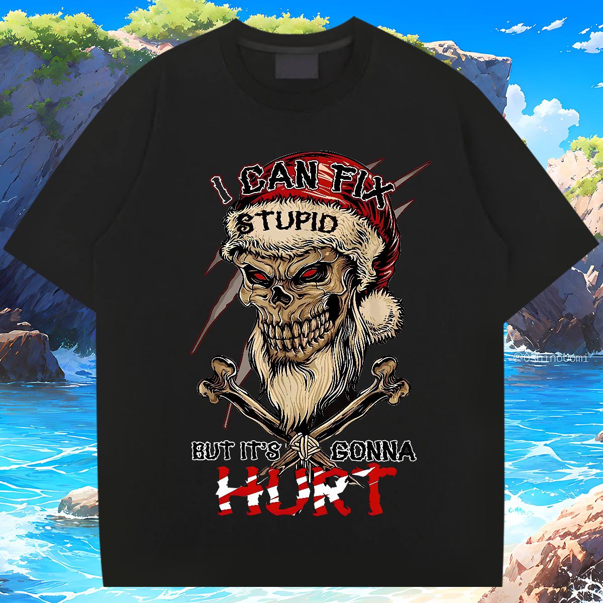 2024 Summer T Shirts Men Skeleton 100% Cotton 230g DIY Outdoor Couples T Shirts Breathable Crew Neck Cotton Classic