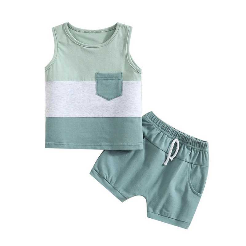 Clothing Sets Toddler Infant Baby Boy Summer Shorts Suit Patchwork Sleeveless Crew Neck Tank Tops Solid Shorts with Pockets