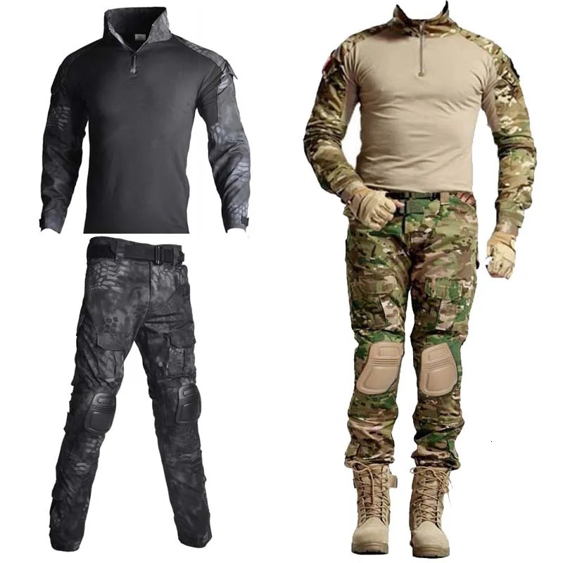 US Tactical Pants Uniform Airsoft Paintball Camo Combat Shirts Rapid Assault Long Sleeve Shirt Pads 240716