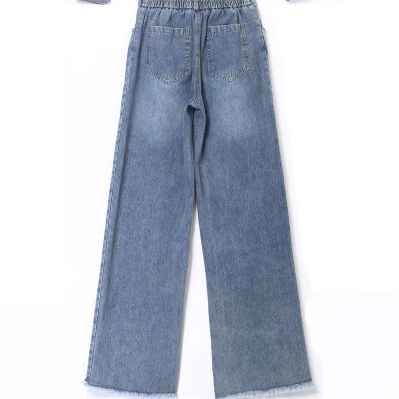 Women Denim 2 Piece Sets Women Outfit Spring Autumn Casual Long Sleeve Jean Jacket Elastic Waist Wide Leg Jeans Pants Suit 4XL 240715