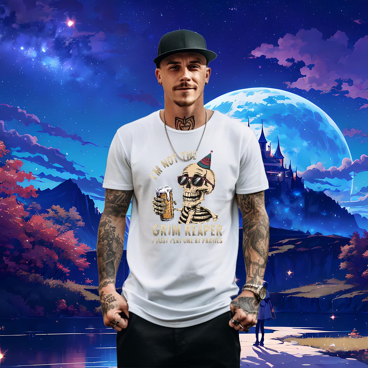 High Quality Men T Shirts Skeleton 230g Cotton Anime Printing Street Breathable Crew Neck Cotton Men Tops Tees Designer Custom Printed Tees Shirts