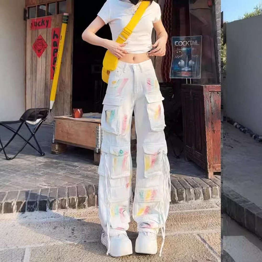 Trendy Brand Jeans for Women, 2024 Spring/summer New Style, American High Street Heavy Industry Graffiti Multi Pocket Workwear Pants Half Pants for Me