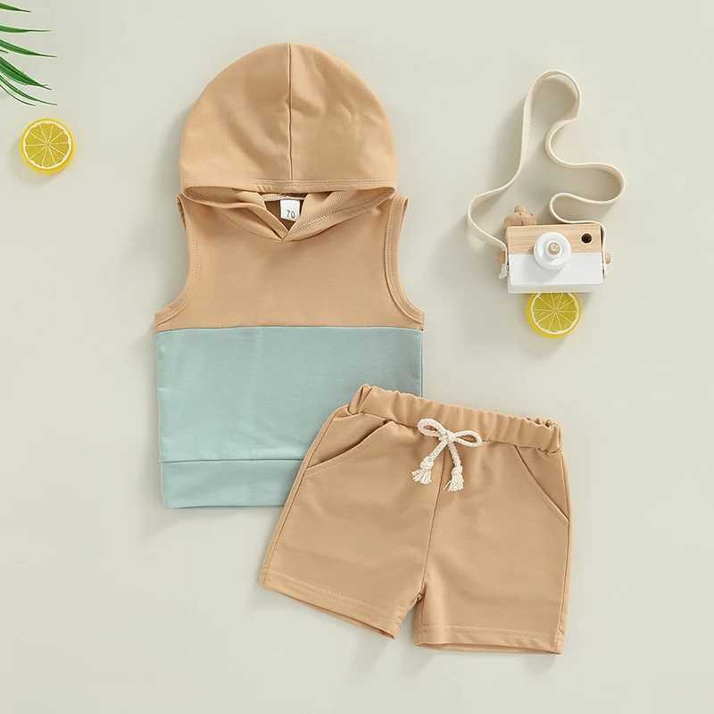 Clothing Sets Toddler Baby Infant Boys Summer Clothing Outfit Sets Contrast Color Sleeveless Hooded Tank Tops + Drstring Shorts