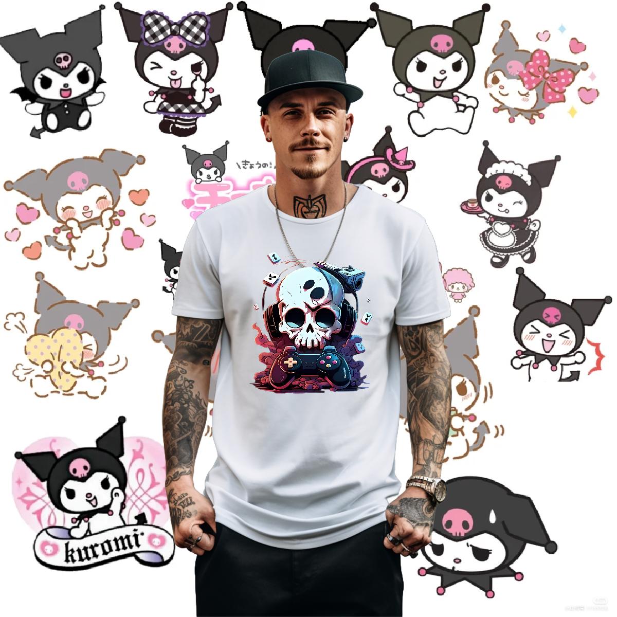 Classic Mens Tshirts Skeleton 230g 100% Cotton Crew Neck Cotton Breathable Anime Printing Street T Shirt For Man DIY Logo Oversized 2024 New Tops