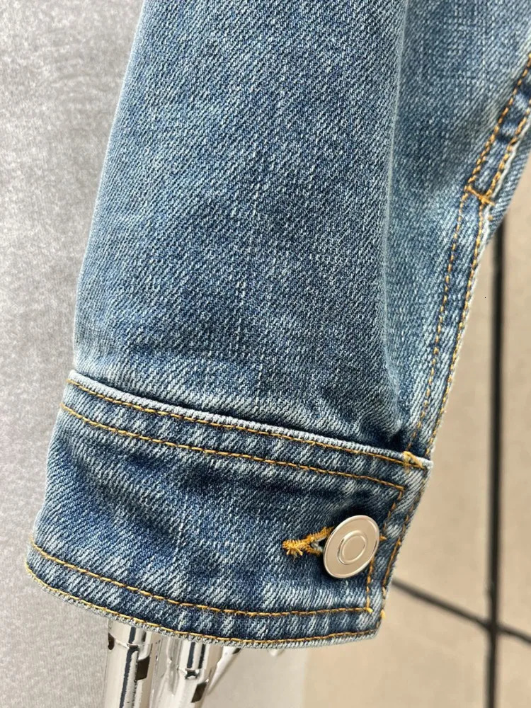 DEAT Women Denim Jackets Notched Collar Long Sleeve Crossed High Waist Spliced Belt Short Coat 2024 Summer Fashion 7AB3526 240715