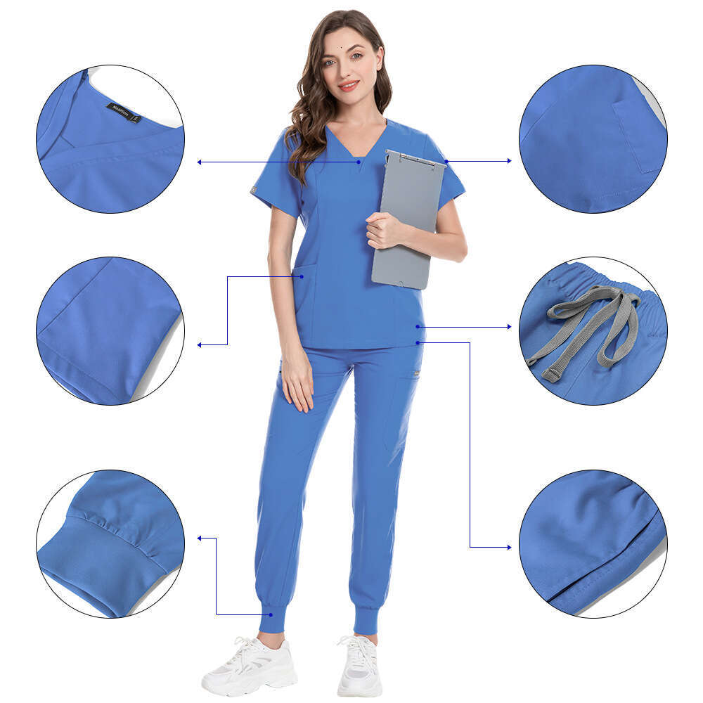 Scrubs for Women Uniform Two Piece Set Women Scrubs Zip Up New Product Gentle Wind Washable New Pattern Popular Loose Short Linen Bifurcated Temperame