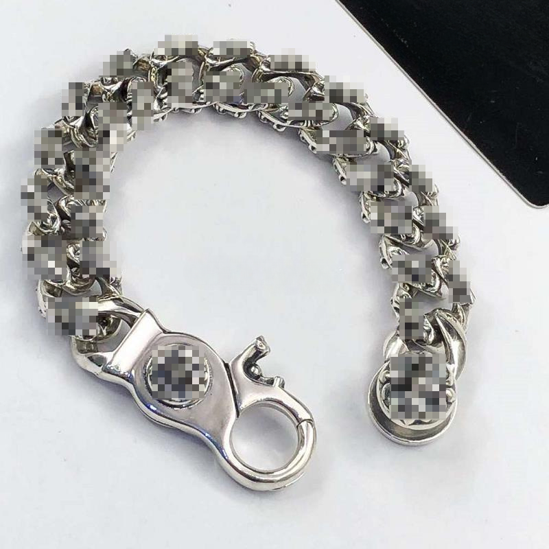 Designer Crosses Chain Bracelets Vintage Sterling Silver Cross Flower Clip Thick Bracelet for Men