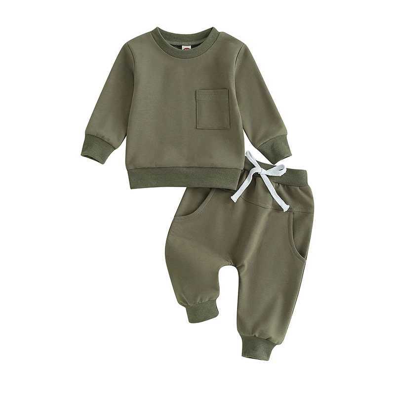 Clothing Sets Toddler Boy Autumn Clothes Sets Infant Baby Solid Color Pocket Sweatshirt Elastic Waist Pants 2Pcs Tracksuit Newborn Outfit